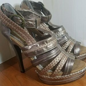 Metallic Strappy Platform Stilettos